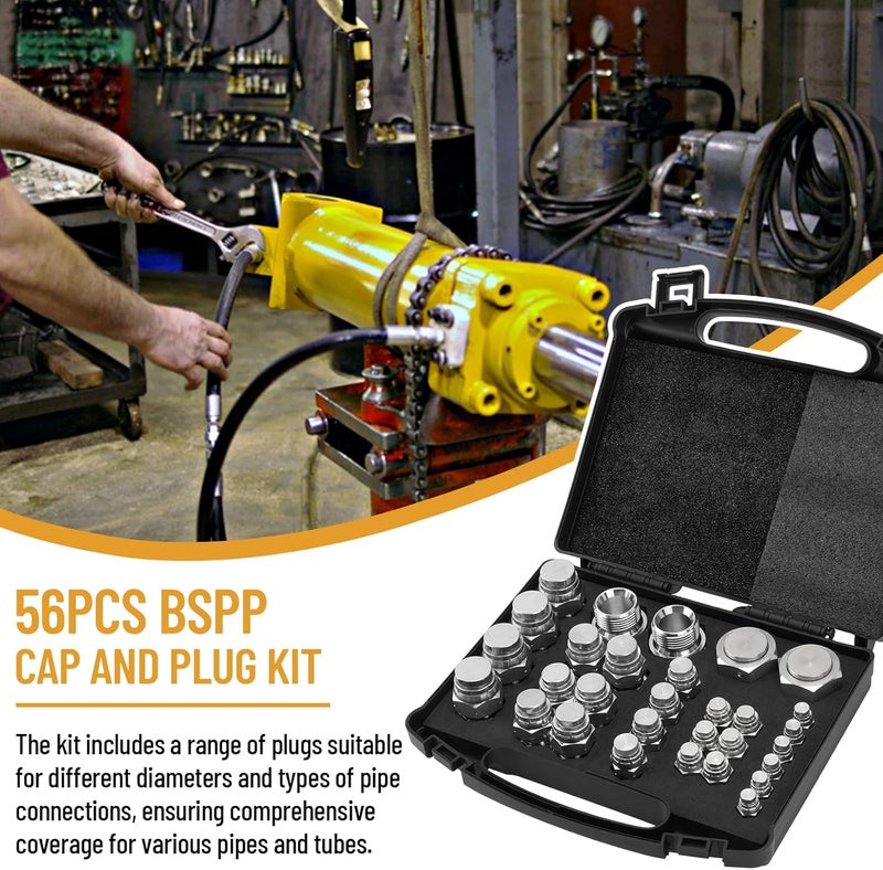 Venussar 56 Pcs BSPP Cap and Plug Kit, Hydraulic Cap and Plug Kit with Precision Threading, Galvanized Steel Hydraulic Fitting Adapter Kit, Dash Sizes 02/04/06/08/10/12/16 - Image 5